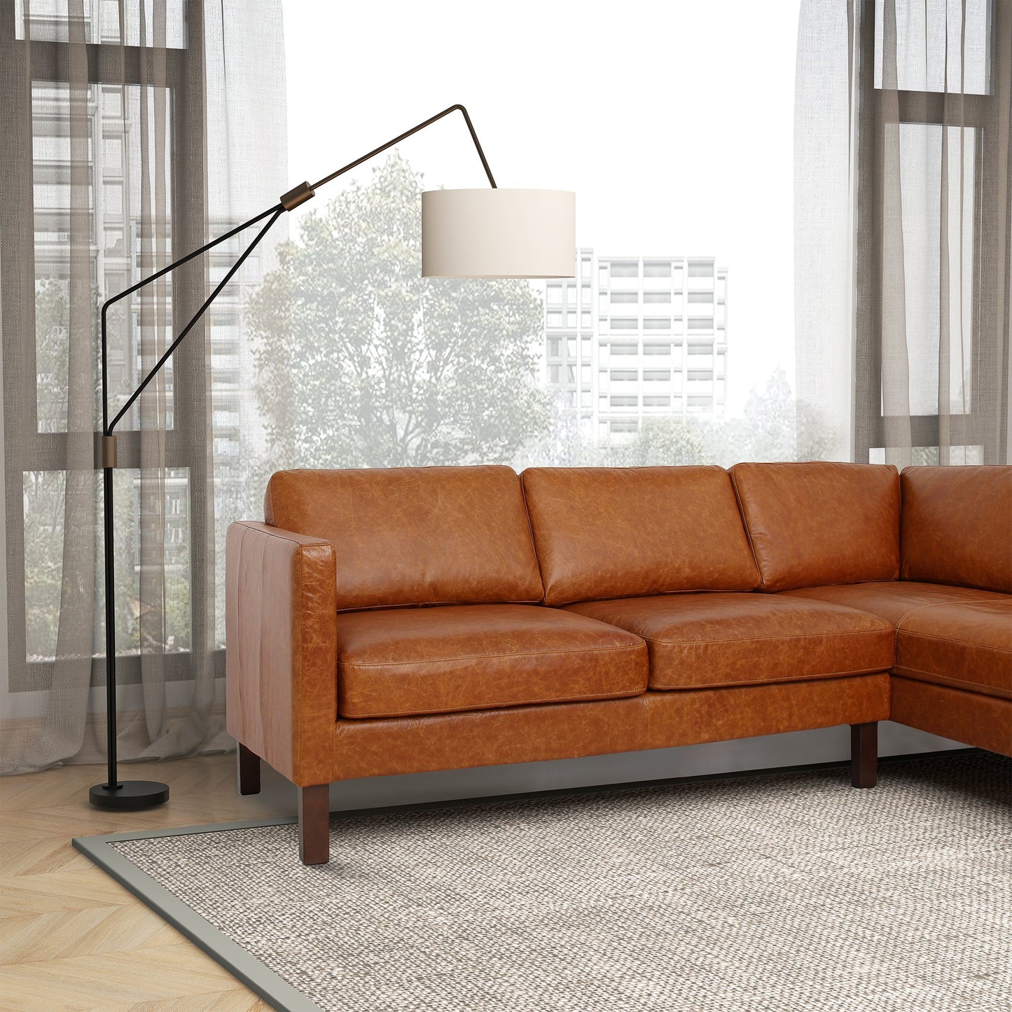 Juno Sectional Right Waxy Cognac Leather Sofa