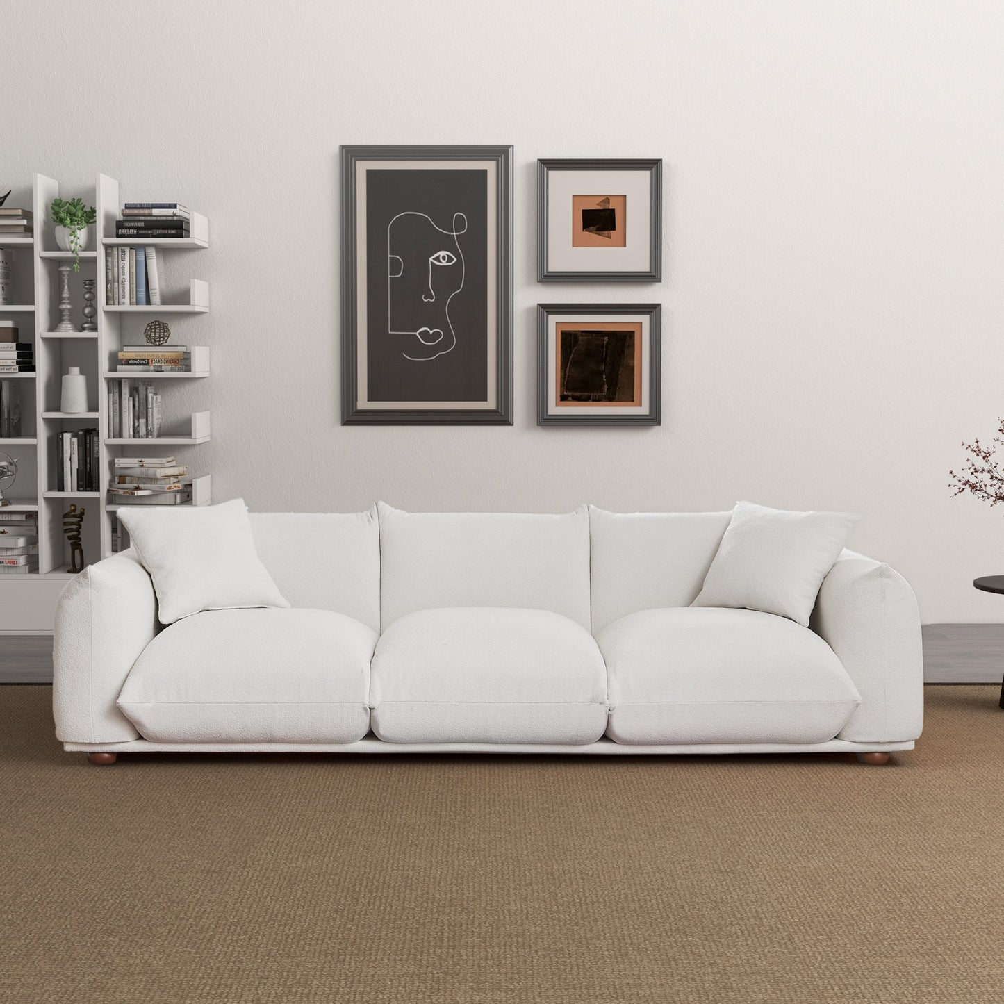 Kely  100'' Cream Boucle Upholstered Sofa