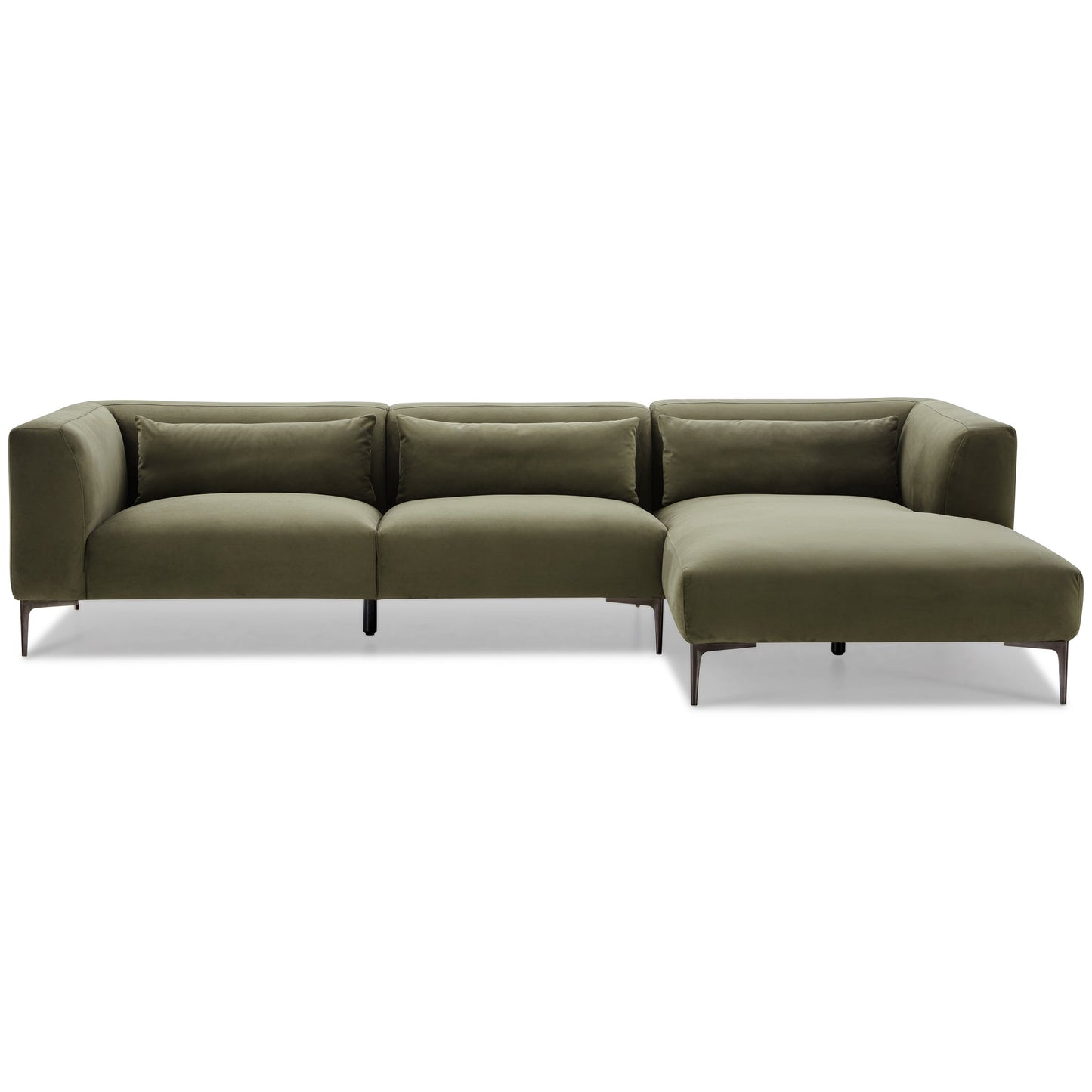 Laley Right-Facing L-Shaped Velvet Sectional in Green