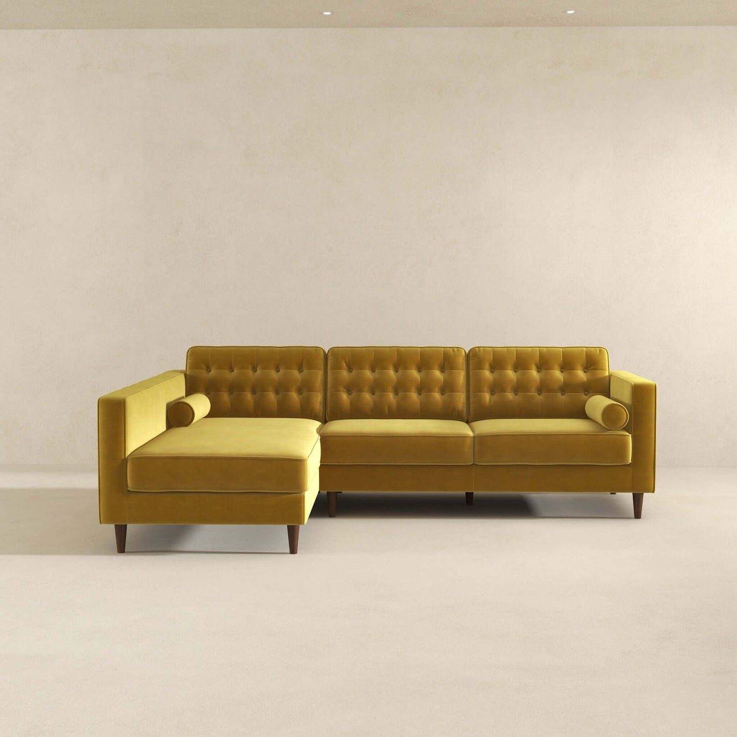 Christian  Dark Yellow Velvet Sectional Sofa Left Facing