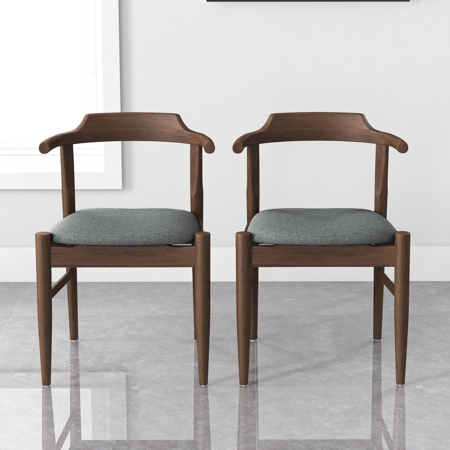 Leon Mid-Century Modern Grey Fabric Dining Chair (Set of 2)