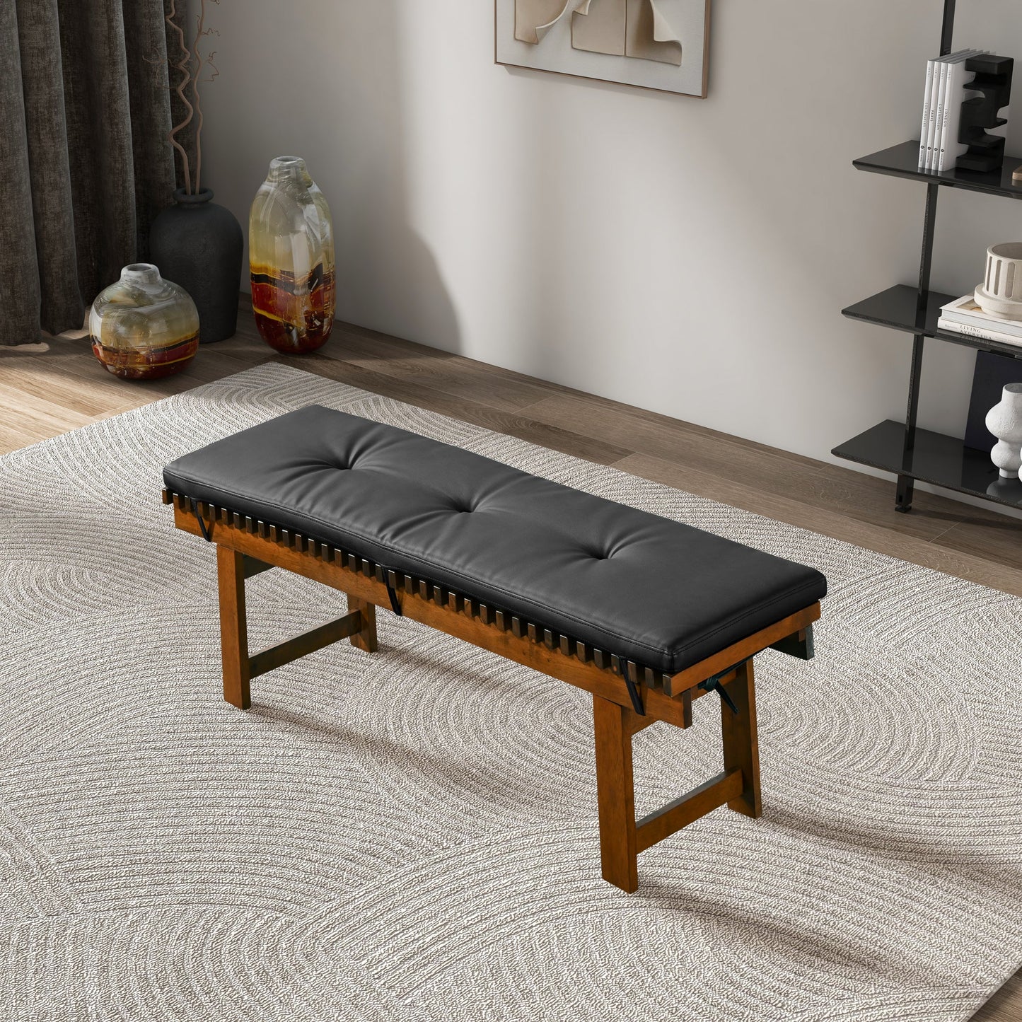 Lucia Bench in Black PU Leather