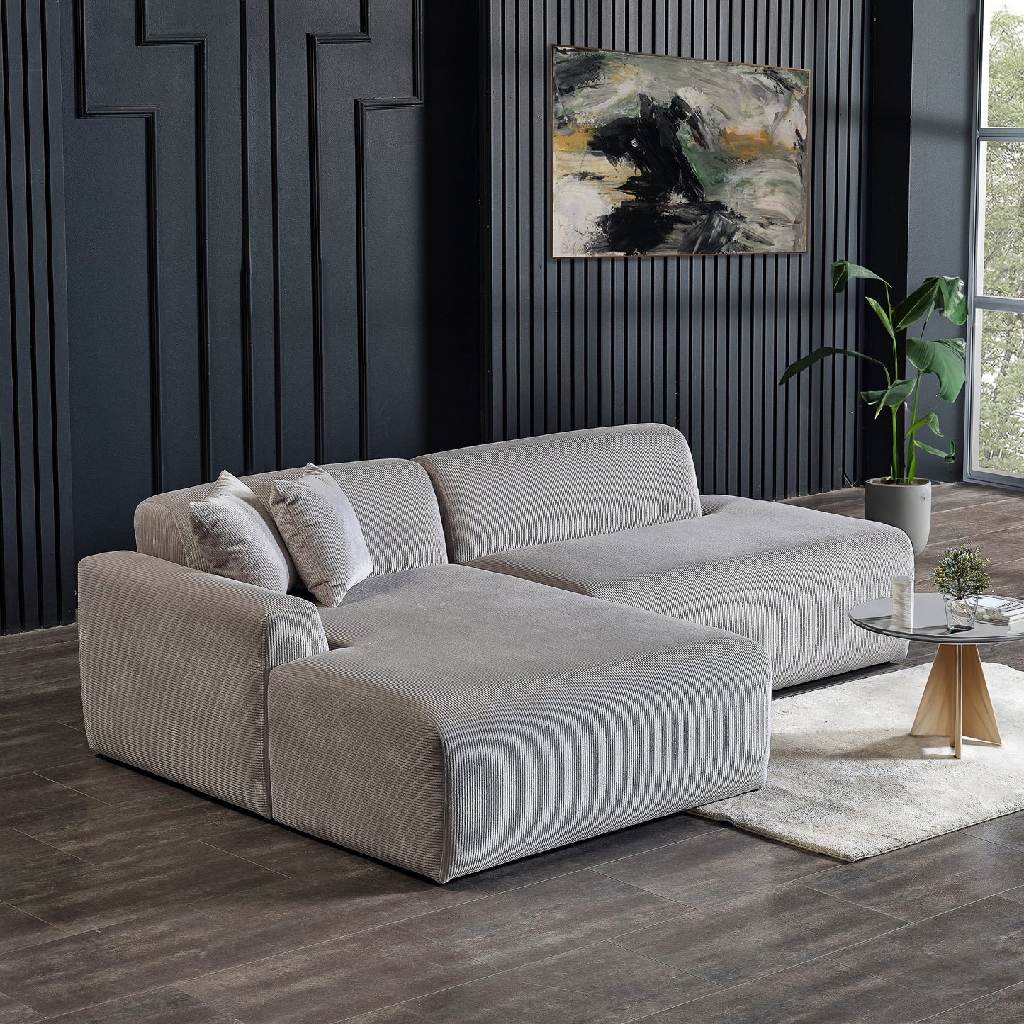 Mar Sectional Grey Corduroy Sofa (Left Facing)