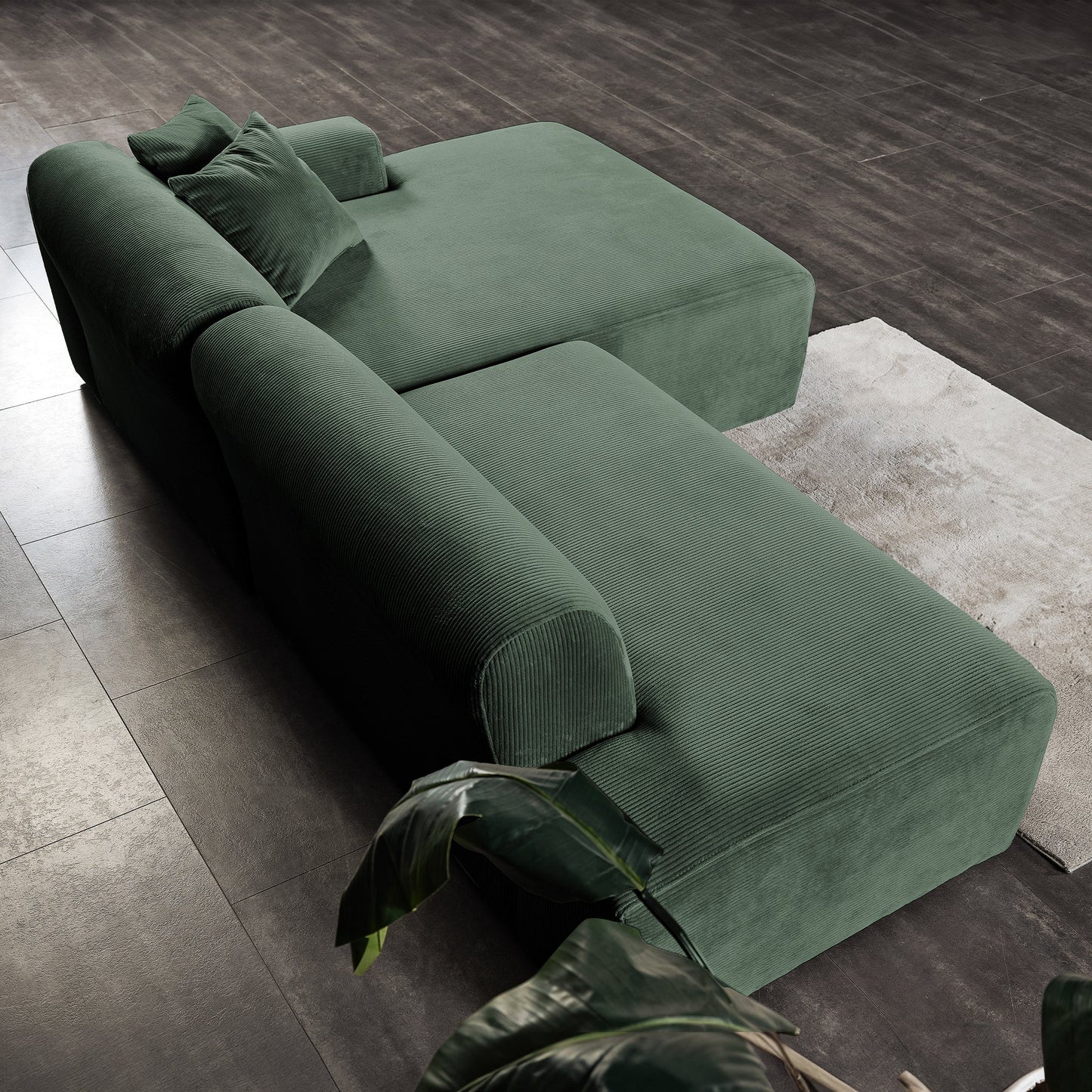 Mar Sectional Green Corduroy Sofa (Right Facing)