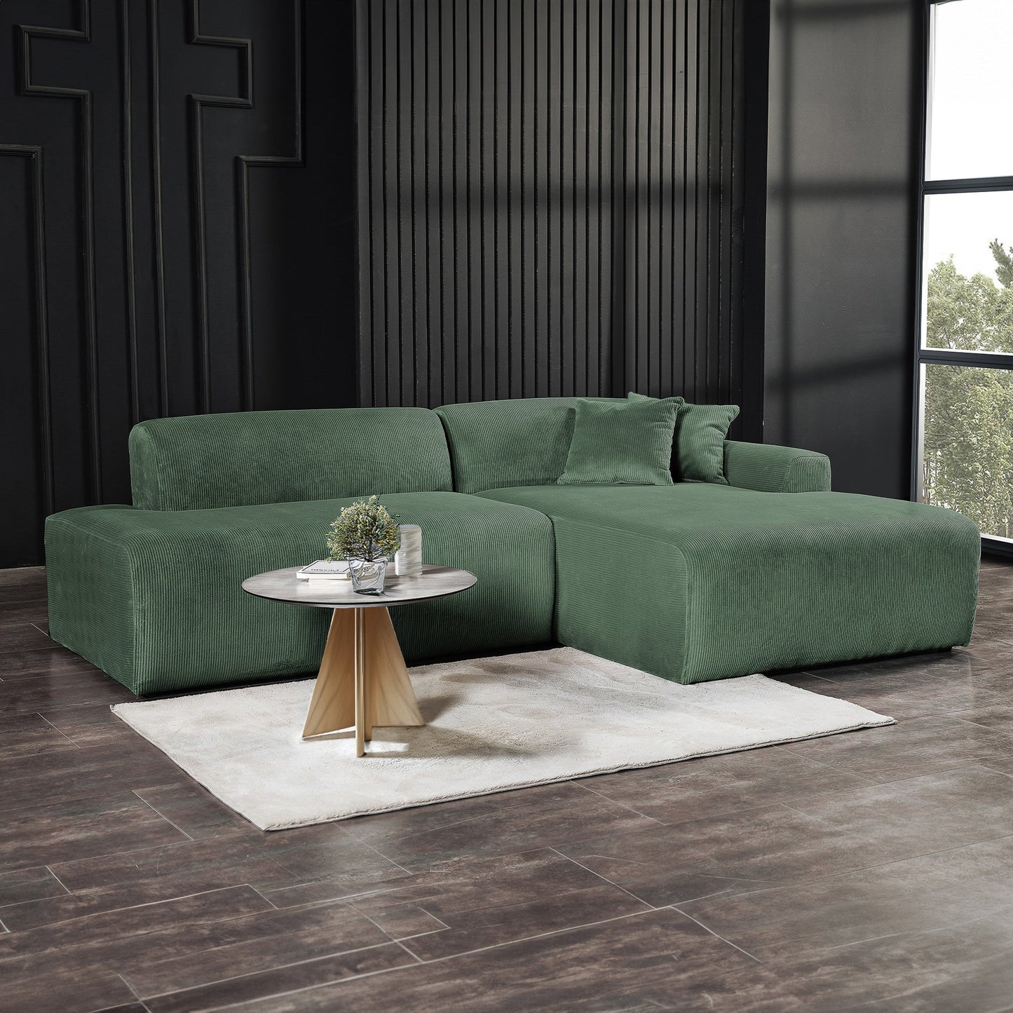 Mar Sectional Green Corduroy Sofa (Right Facing)