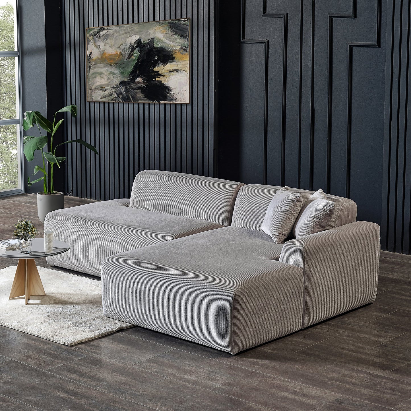 Mar Sectional Grey Corduroy Sofa (Right Facing)