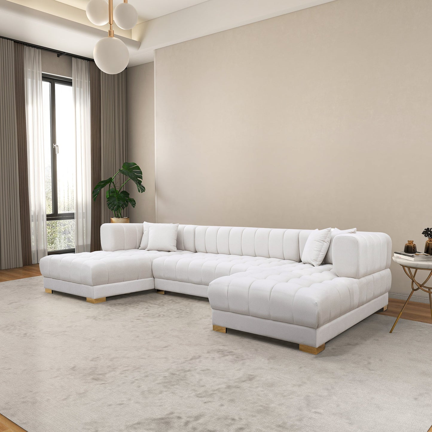 Marlow Ivory Velvet U Shape Corner Sofa