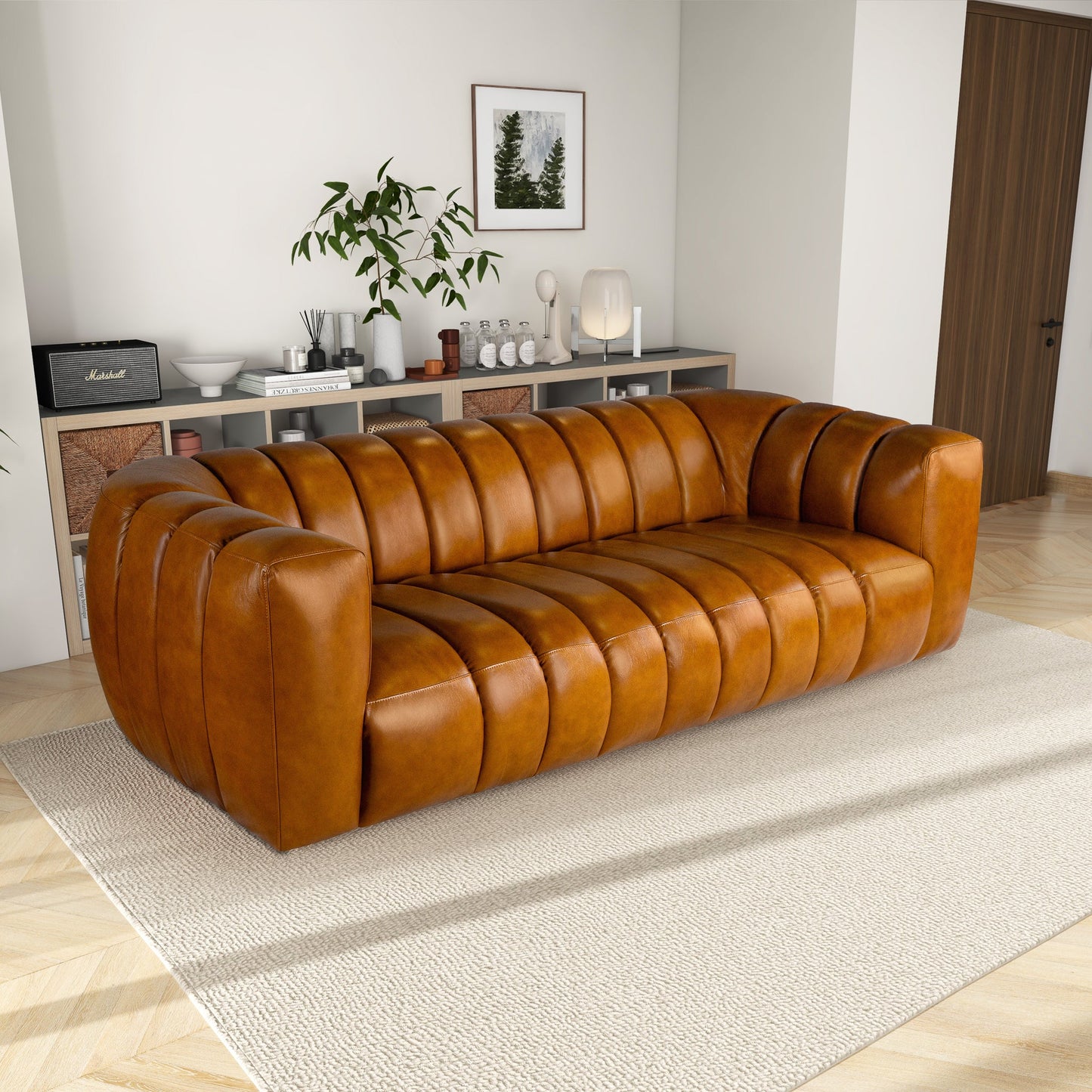 Maverik Genuine Cognac Leather Couch