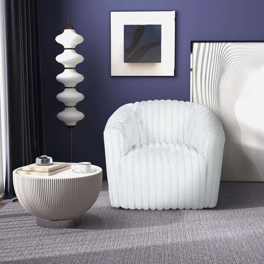 Mira White Soft Plush Fabric Swivel Chair