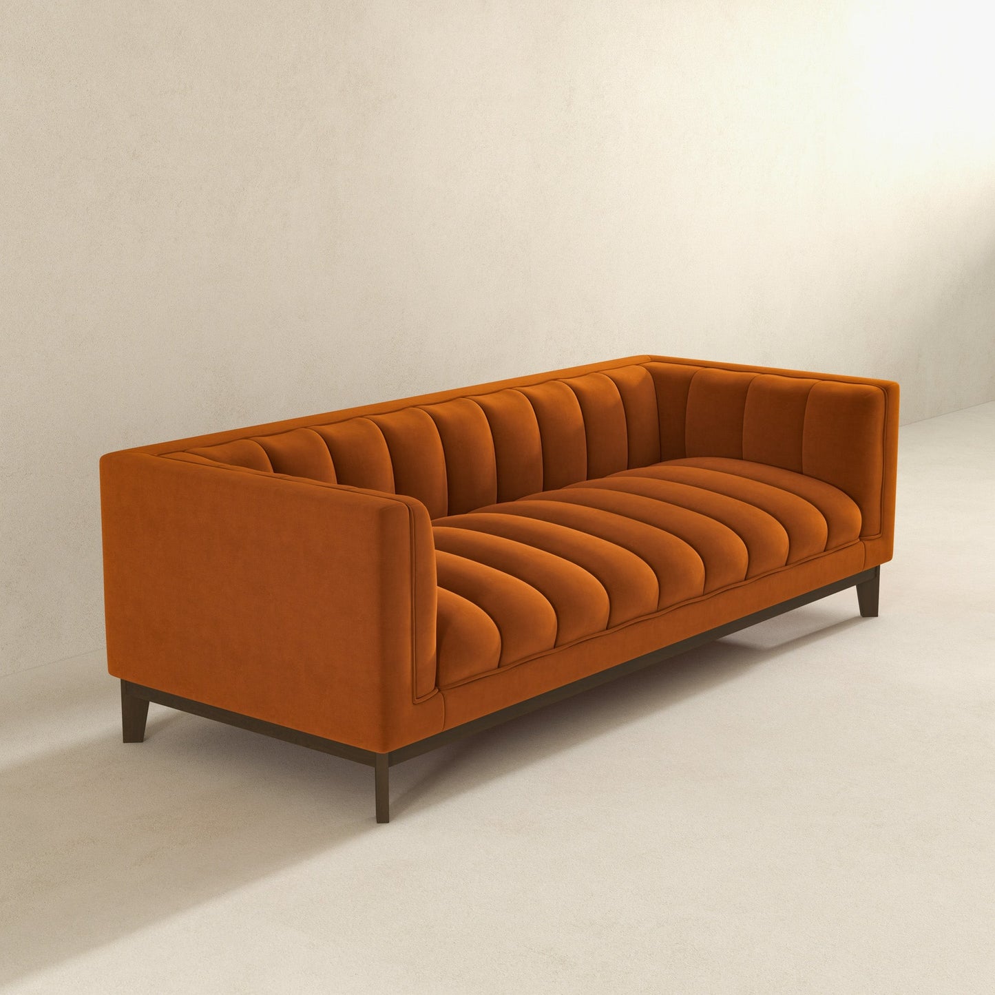 Melissa Mid-Century Orange Velvet Modern Sofa