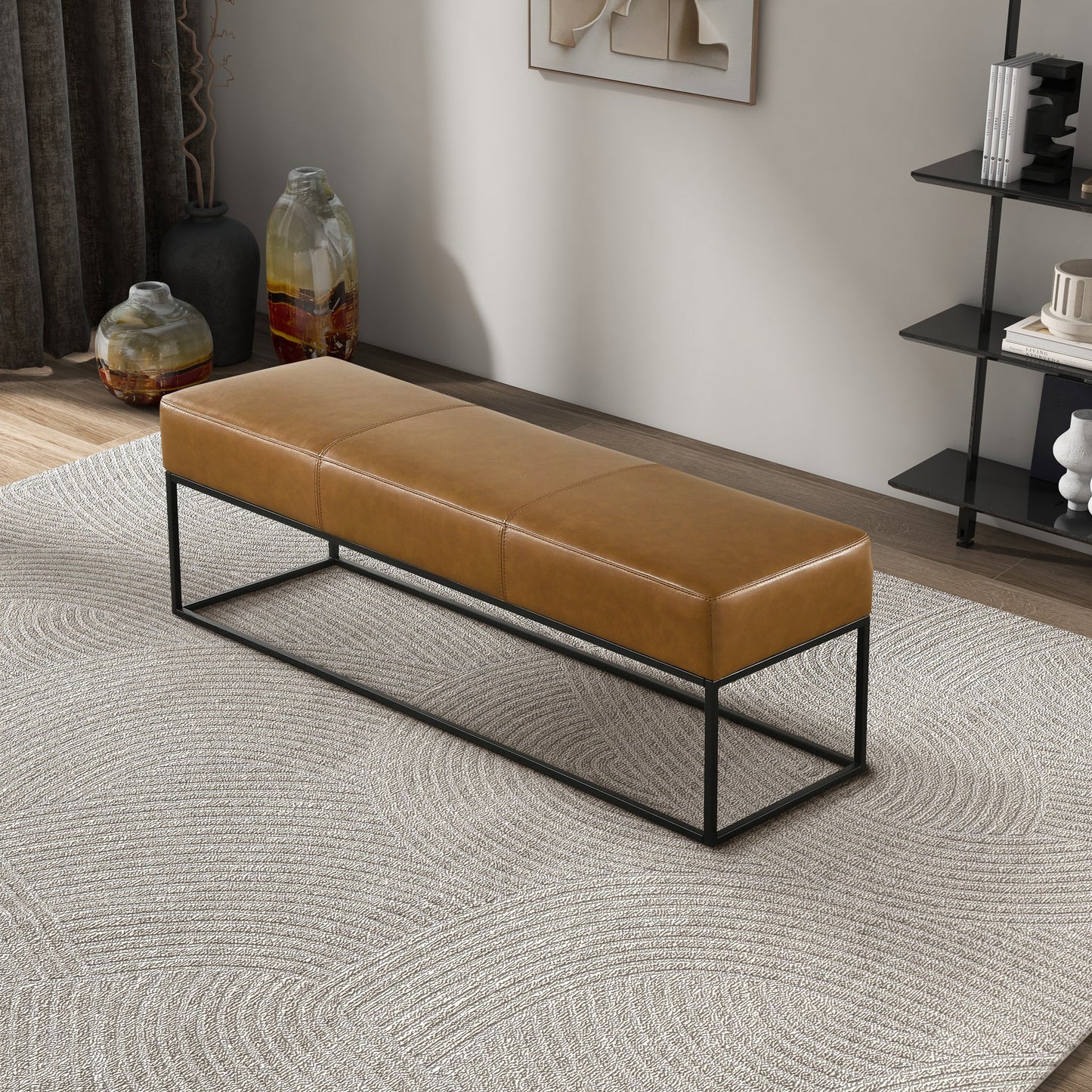 Odessa Tan Leather Bench