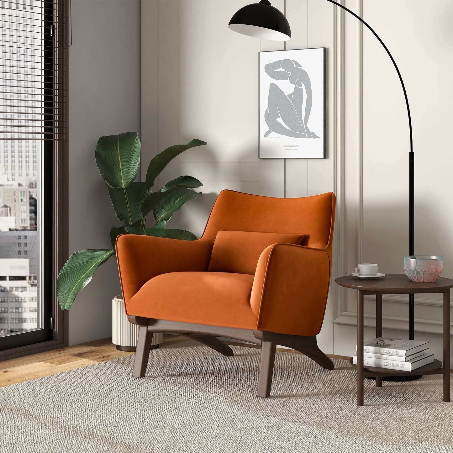 Brayden Mid Century Modern Burnt Orange Velvet Armchair