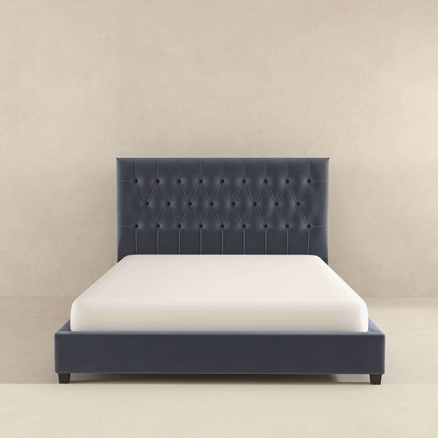 Donald Mid Century Modern Grey Velvet Platform Bed Queen