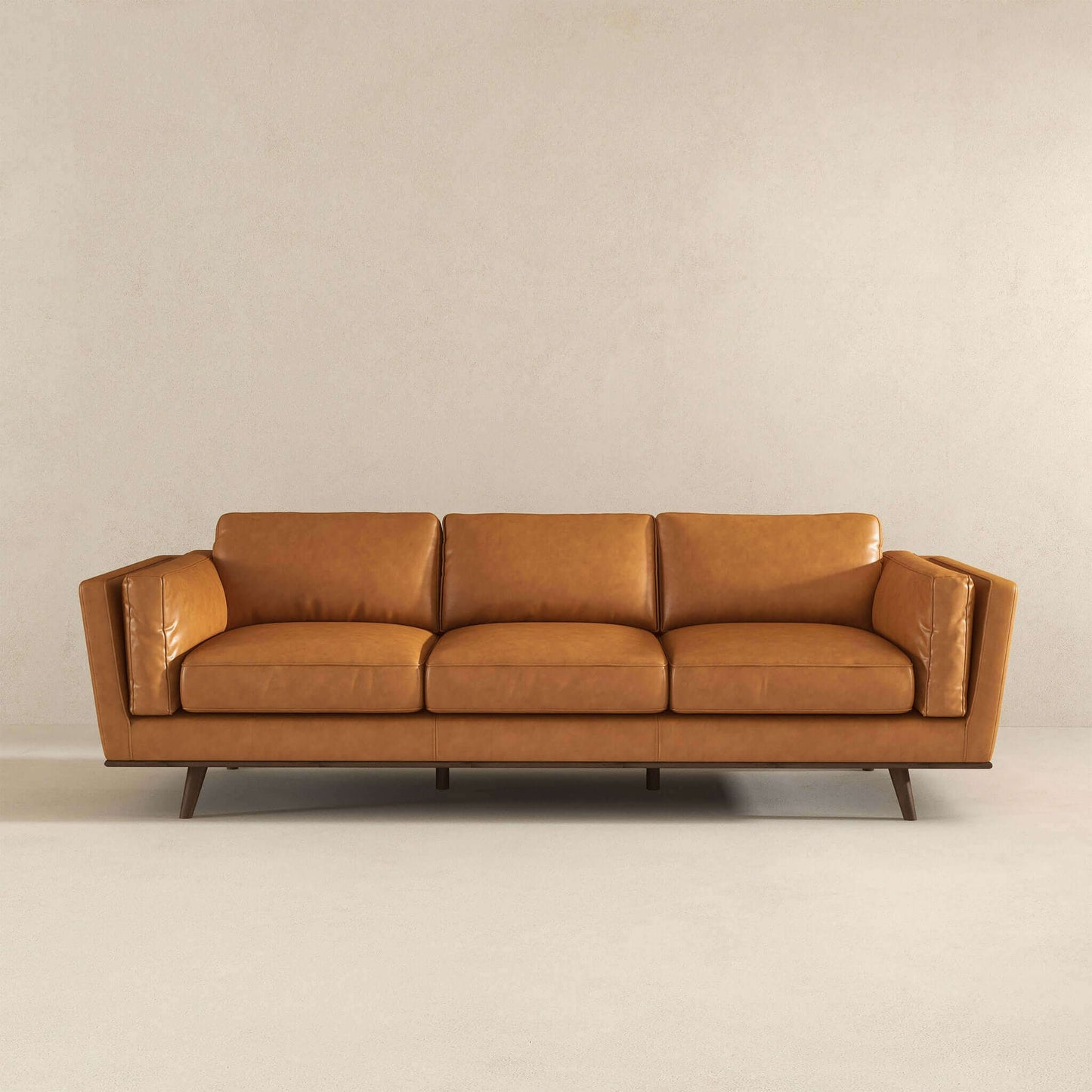 Chase Mid Century Modern Tan Genuine Leather Sofa