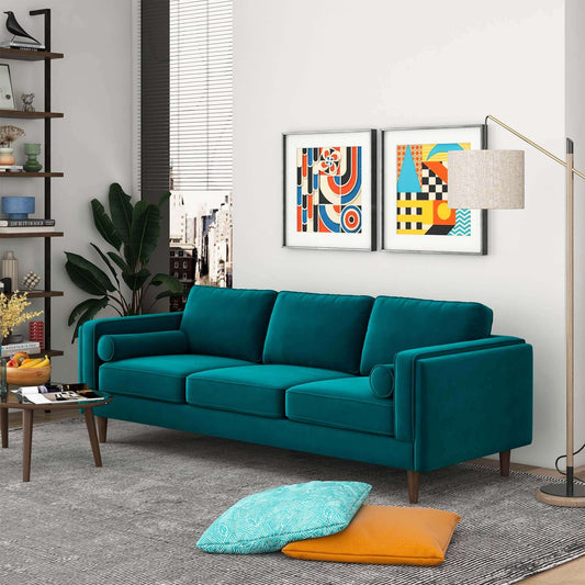 Amber Mid Century Modern Teal Luxury Modern Velvet Sofa