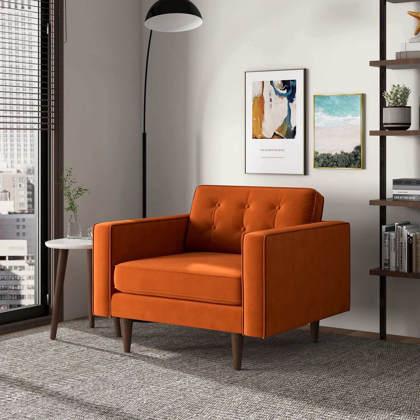 Casey  Burnt Orange Velvet Lounge Chair