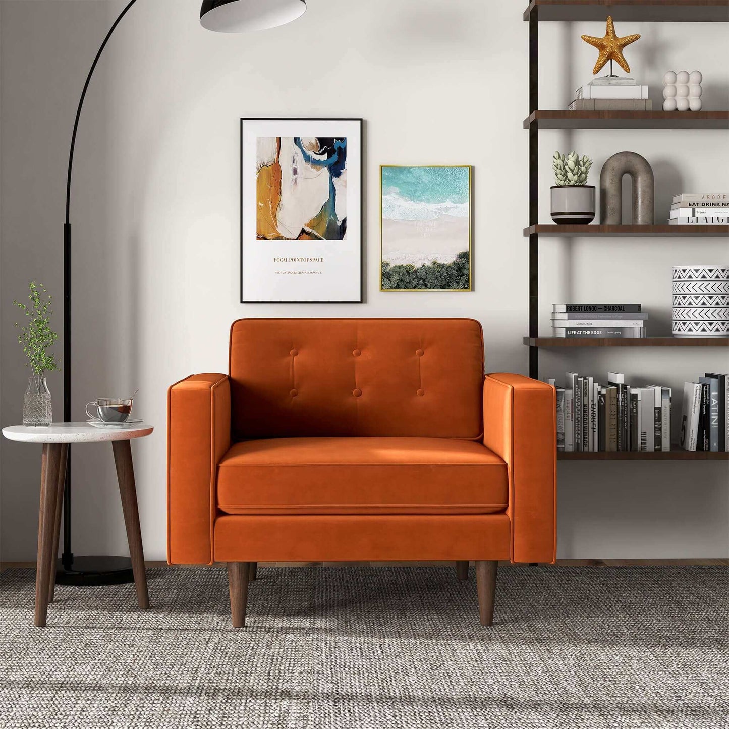 Casey  Burnt Orange Velvet Lounge Chair