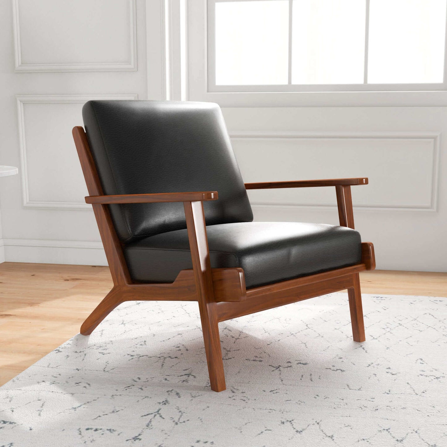 Connor Solid Wood Genuine Leather Lounge Chair