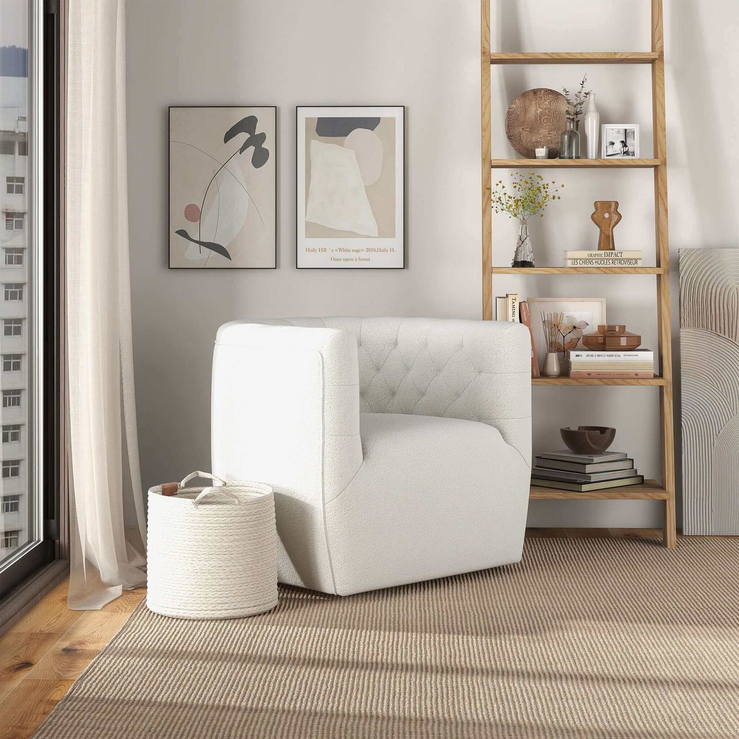 Delaney  Cream Boucle Swivel Chair