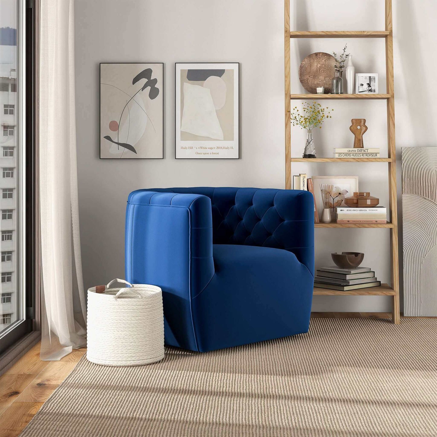 Delaney Dark Blue Velvet Swivel Chair