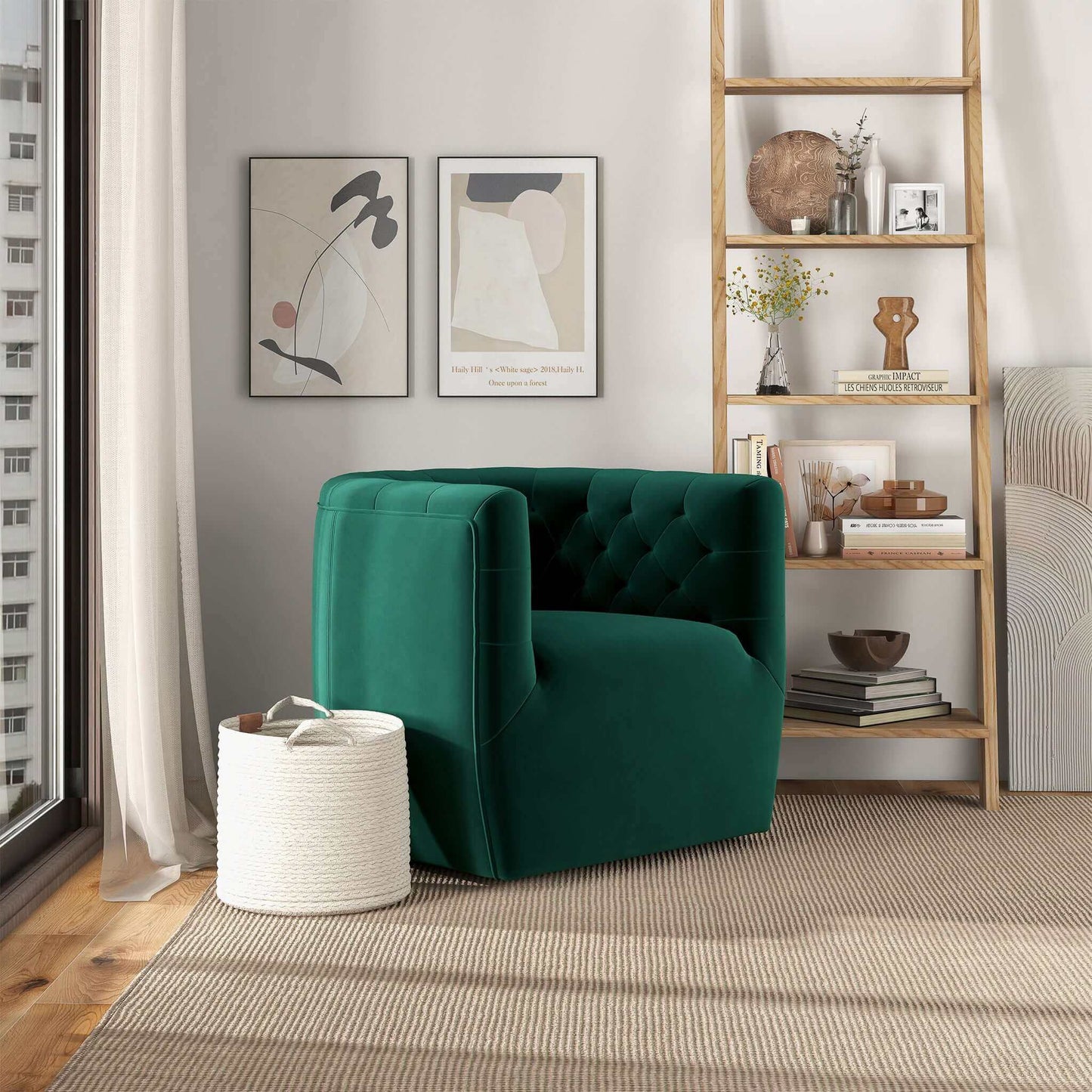 Delaney  Green Velvet Swivel Chair