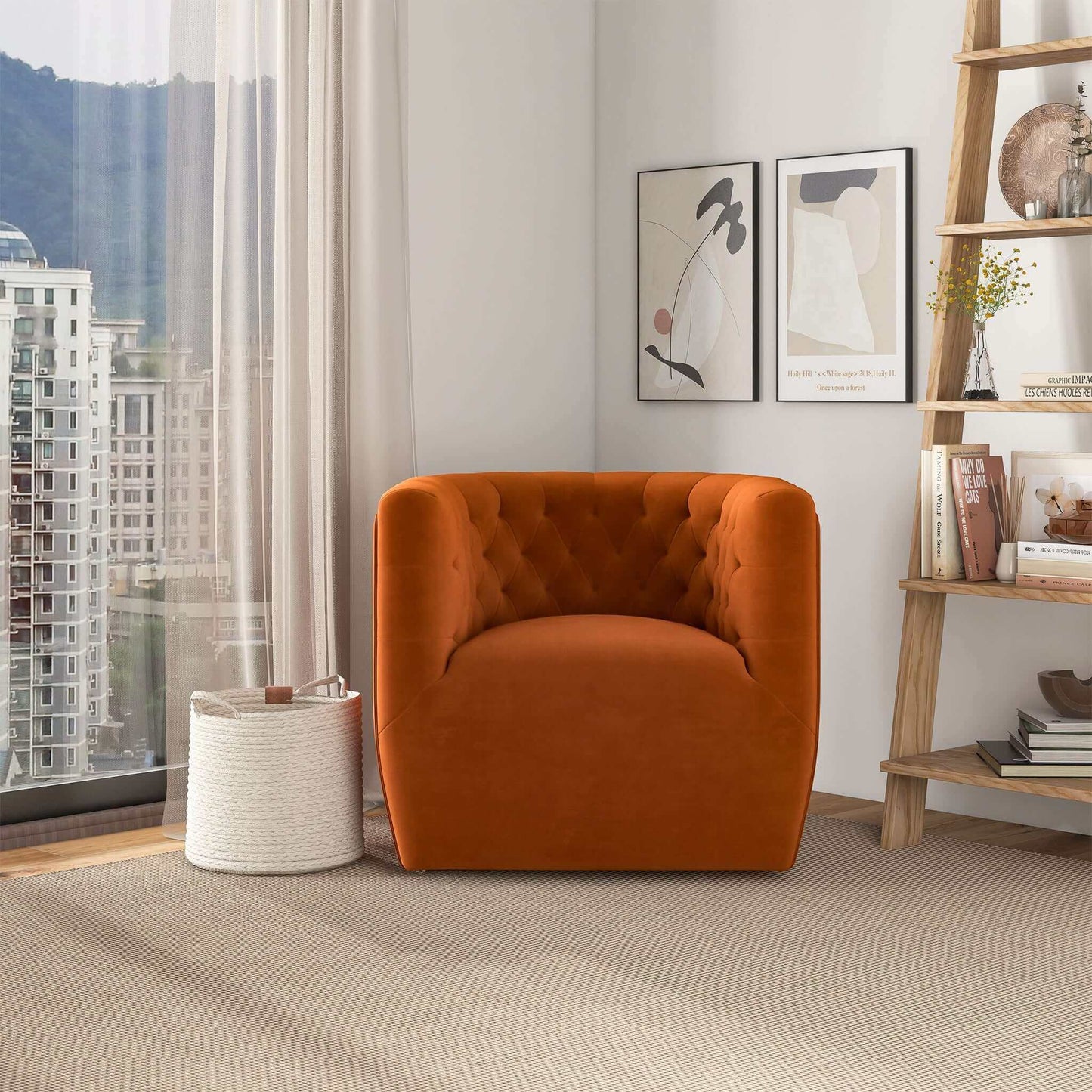 Delaney Burnt Orange Velvet Swivel Chair