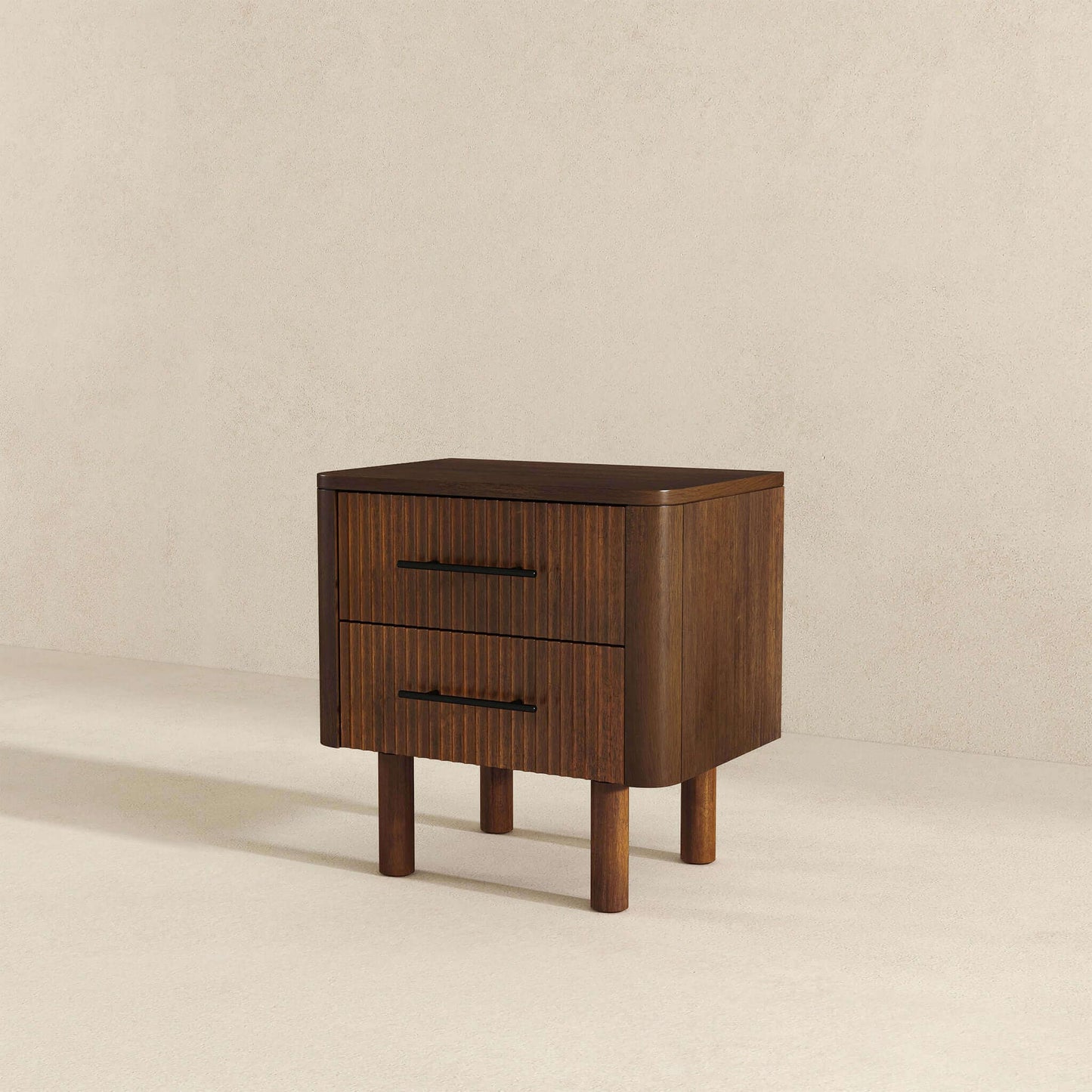 Logan Mid Century Modern Walnut Nightstand Bed Side Tables With 2 Drawers