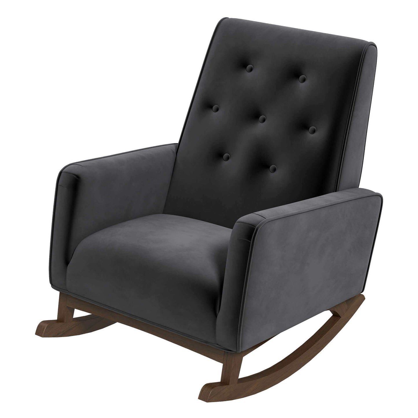 Demetrius  Dark Grey Fabric Solid Wood Rocking Chair