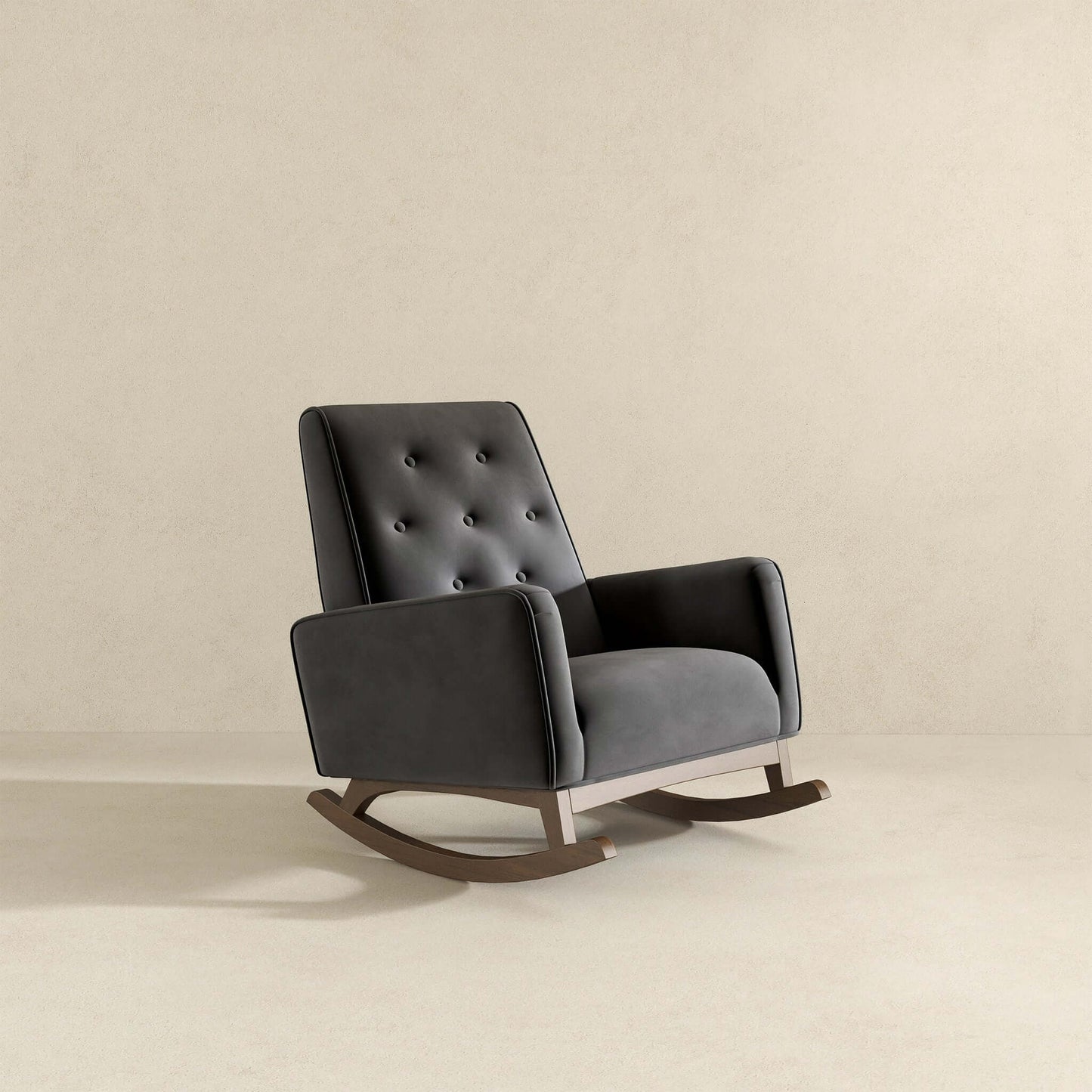 Demetrius  Dark Grey Fabric Solid Wood Rocking Chair