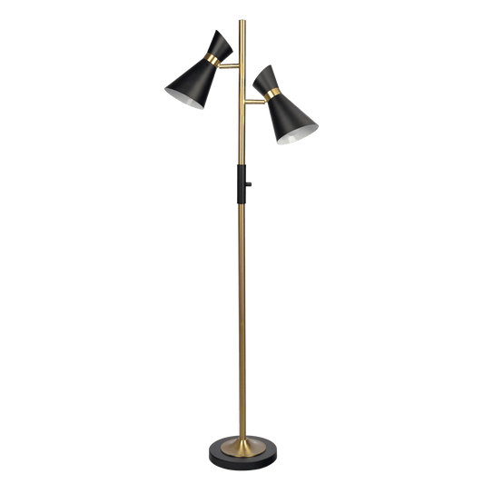 Axis Brassed Gold Floor Lamp with 4-Way Switch Double Spots with Metal Base - West Lamp