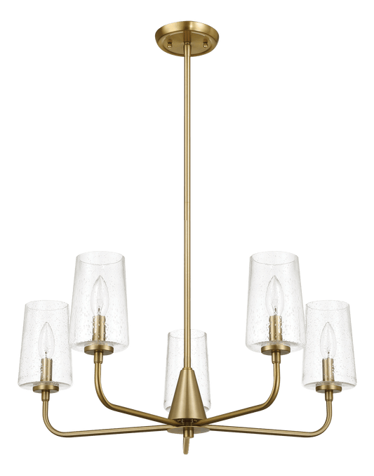 Dazzle Five Lights Chandelier With Clear Seeded Glass -Satin Brass - West Lamp