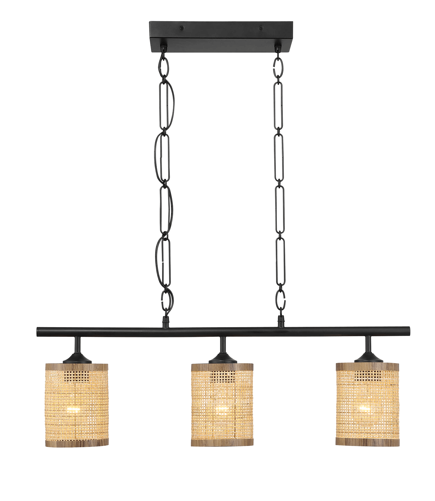 Elysian Three Lights Island With Natural Rattan Shade Farmhouse Chain Ceiling Lamp - West Lamp