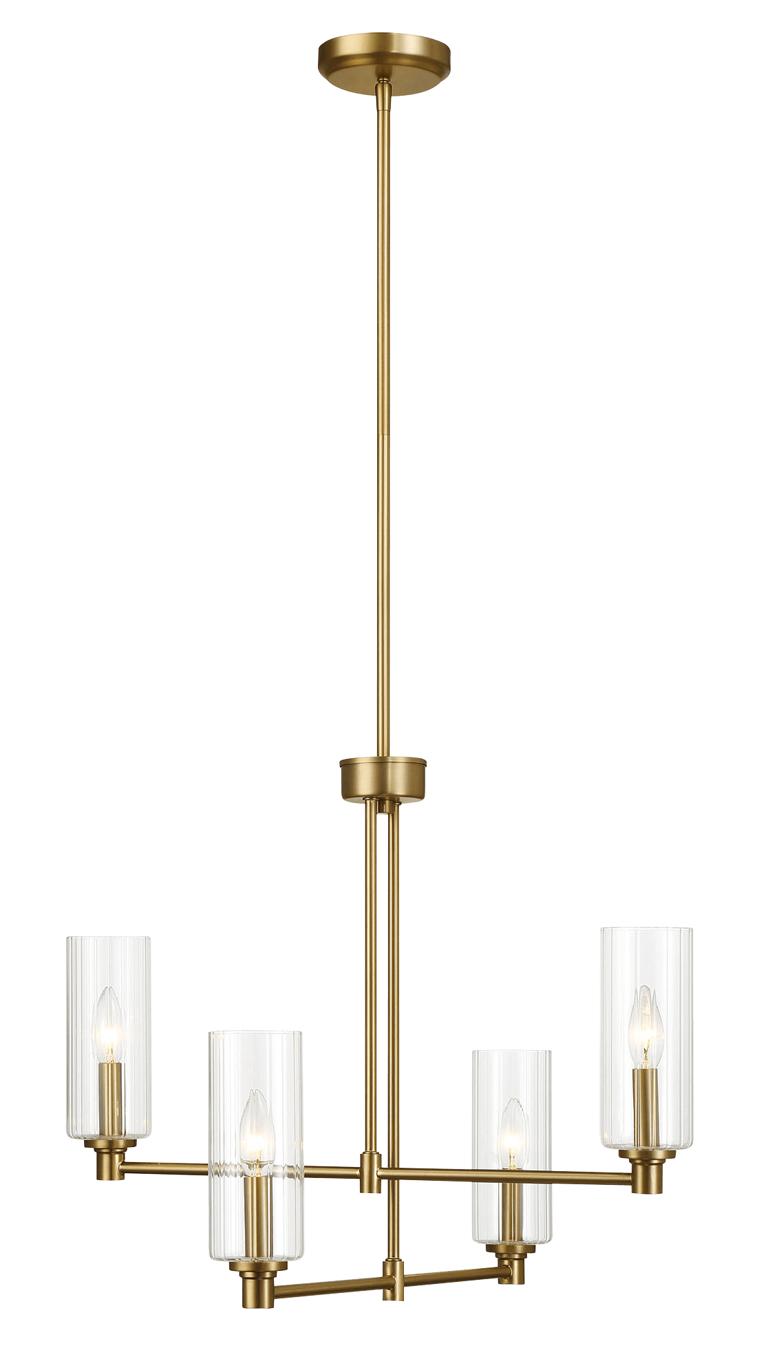 Enigma Four Lights Chandelier With Clear Ribbed Glass -Satin Brass - West Lamp