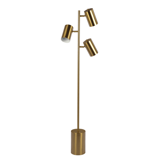 Harmony Brassed Gold Floor Lamp with Rotary Switch Triple Spots Metal Block Base - West Lamp