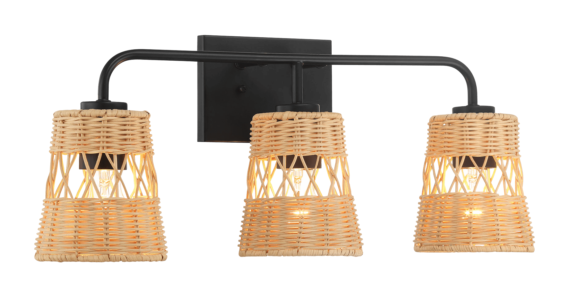 Moonlit Three Lights Wall Sconce With Rattan Shade, Bathroom Lighting Fixtures Over Mirror - West Lamp