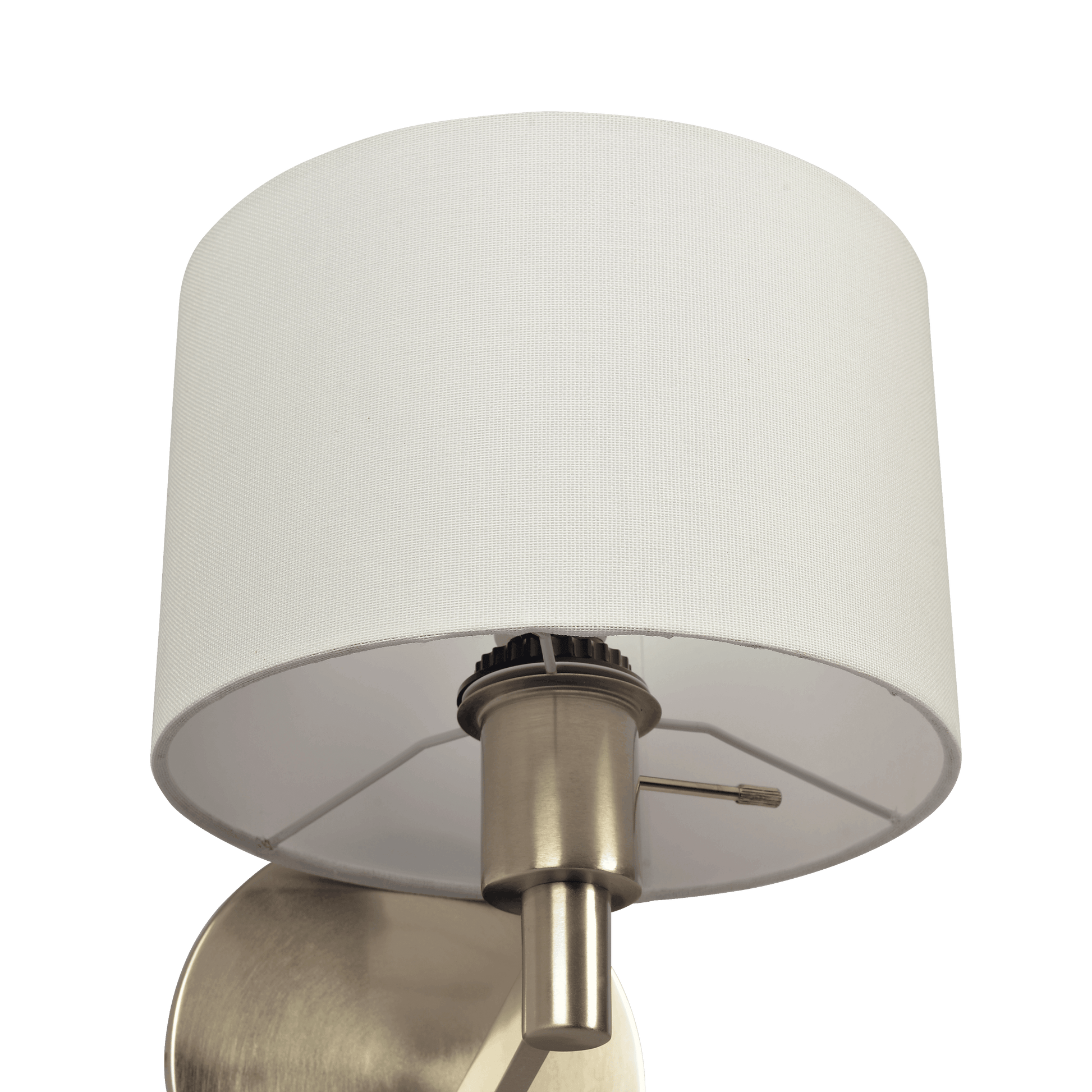 Nebula Brushed Nickel Base Wall Lamp with Rotary Switch White Fabric Shade - West Lamp