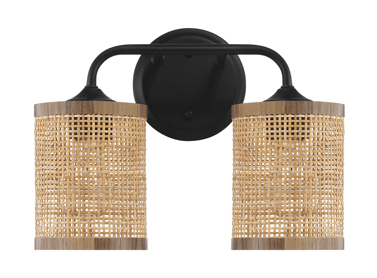 Quell Double Light Vanity With Natural Rattan Shade Wall Lamp - West Lamp