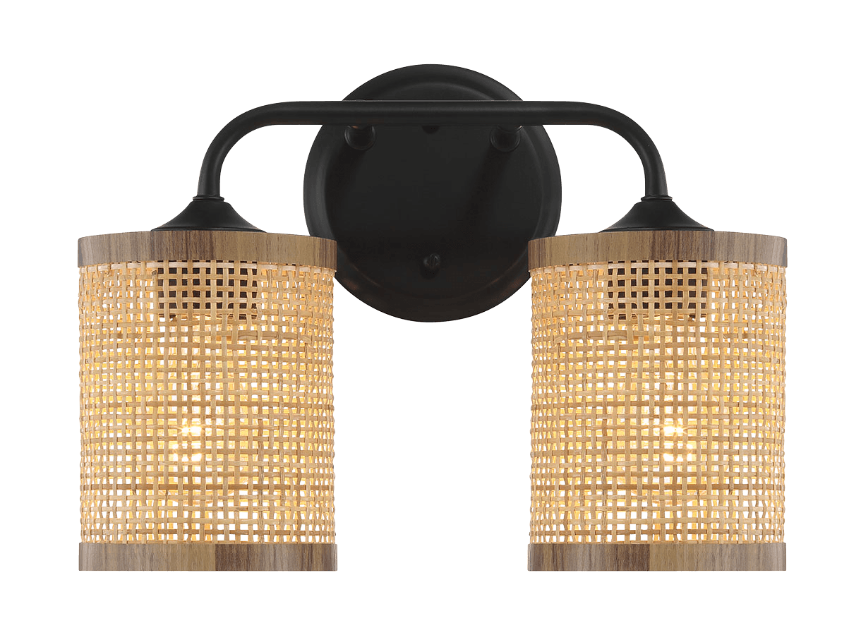 Quell Double Light Vanity With Natural Rattan Shade Wall Lamp - West Lamp