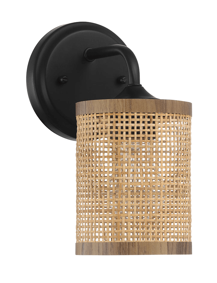 Reef Single Lights Wall Sconce With Natural Rattan Shade Rustic Wicker Wall Light - West Lamp