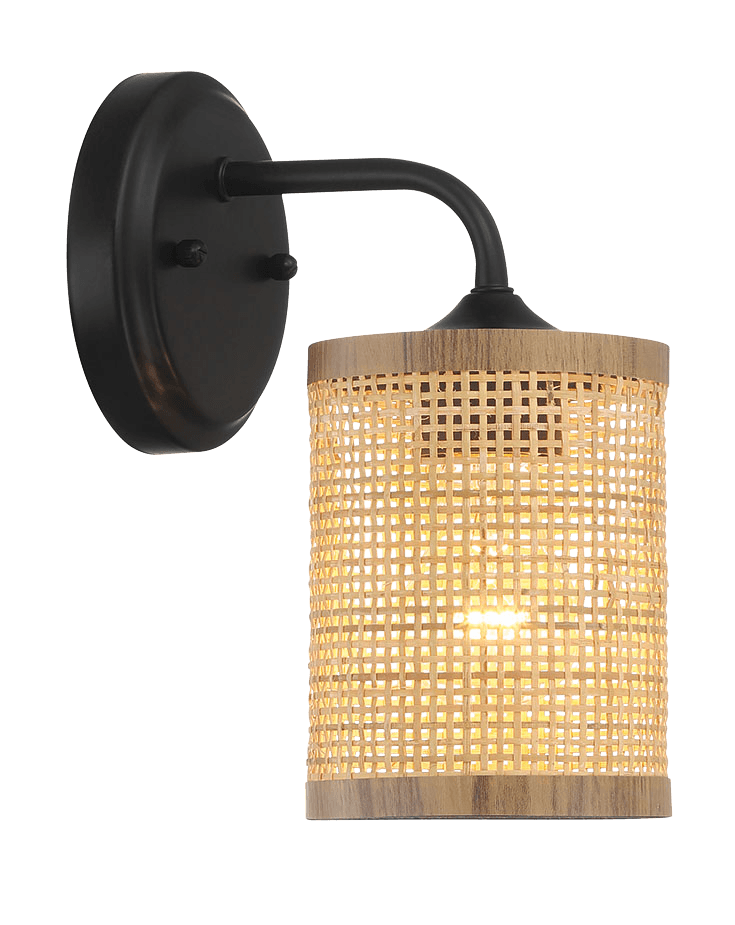 Reef Single Lights Wall Sconce With Natural Rattan Shade Rustic Wicker Wall Light - West Lamp