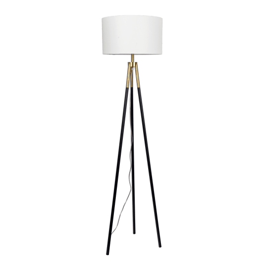 Sway Brassed Gold Floor Lamp with On/Off Switch Triple Legs White Fabric Shade - West Lamp