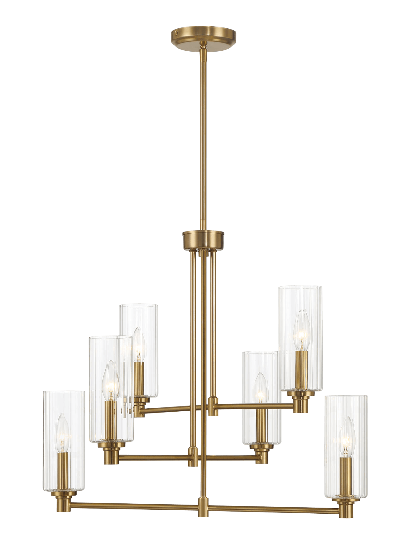 Timeless Six Lights Chandelier With Clear Ribbed Glass - Satin Brass - West Lamp