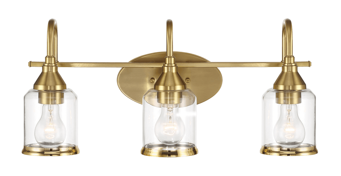 Twilight Three Lights Brushed Gold Contemporary Vanity Light 22"W × 10"H × 7.48"E with Clear Glass - West Lamp