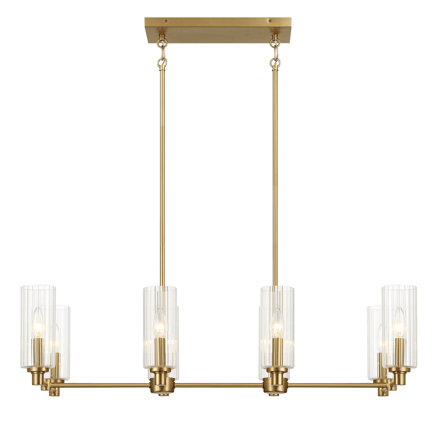 Willow Eight Lights Island With Clear Ribbed Glass Pendant Lamp - Satin Brass - West Lamp