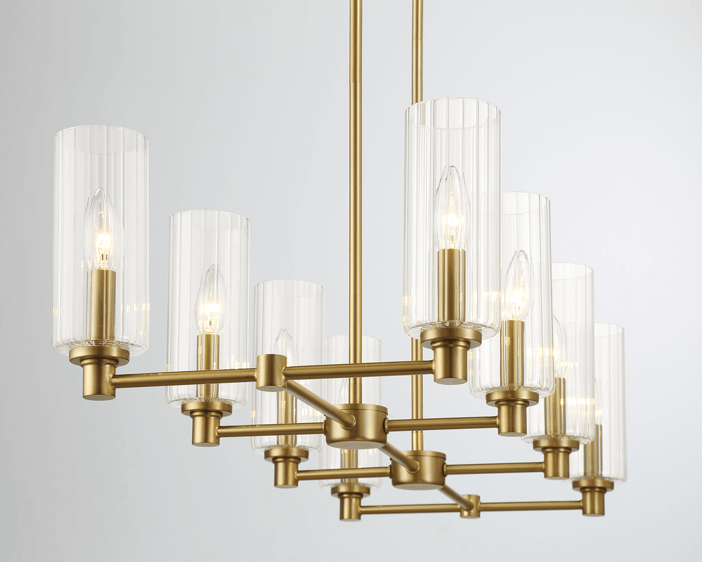 Willow Eight Lights Island With Clear Ribbed Glass Pendant Lamp - Satin Brass - West Lamp